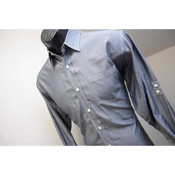 Visconti Black Dress Shirt Designer Gray Flip Cuff Long Sleeve Mens Size Small - Picture 3 of 6